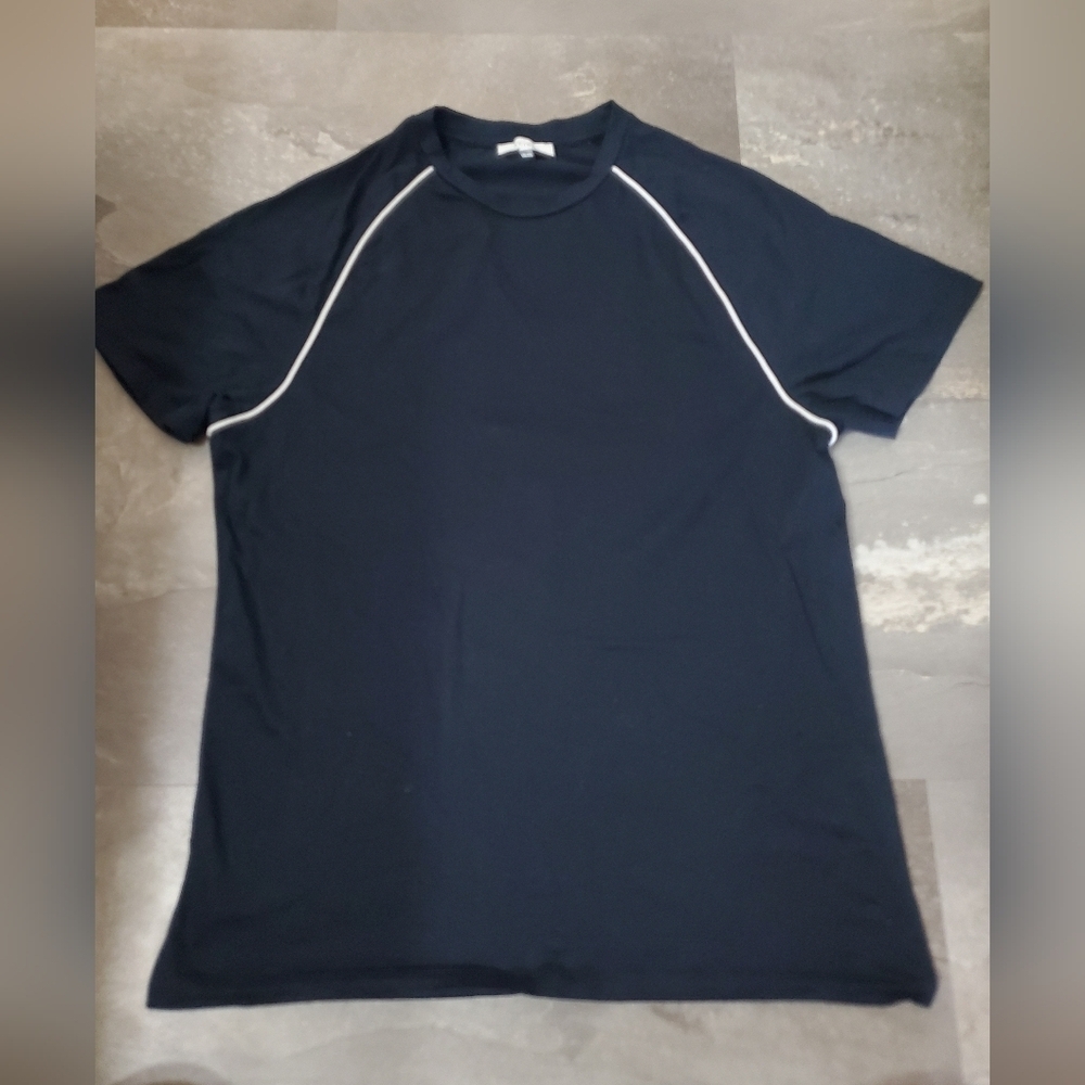 Reiss "Stratford Mercerised Crew Neck T-shirt With Piping" Navy Blue. White. S. - Picture 4 of 10
